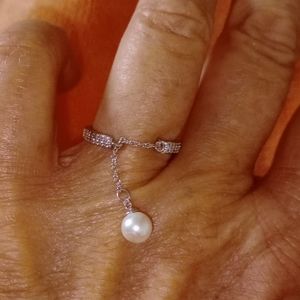 Dainty pearl dangle 925 sterling silver ring